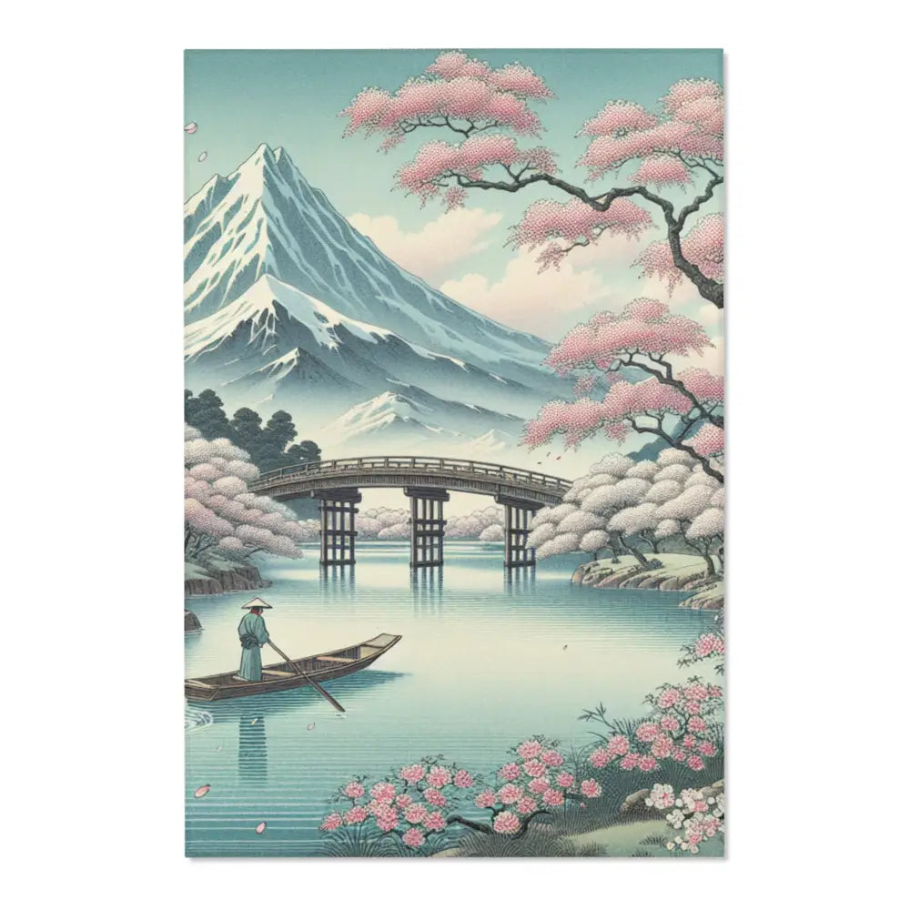 Ukiyo-e Area Rug with Cherry Blossoms and Wooden Bridge