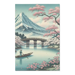 Ukiyo-e Area Rug with Cherry Blossoms and Wooden Bridge