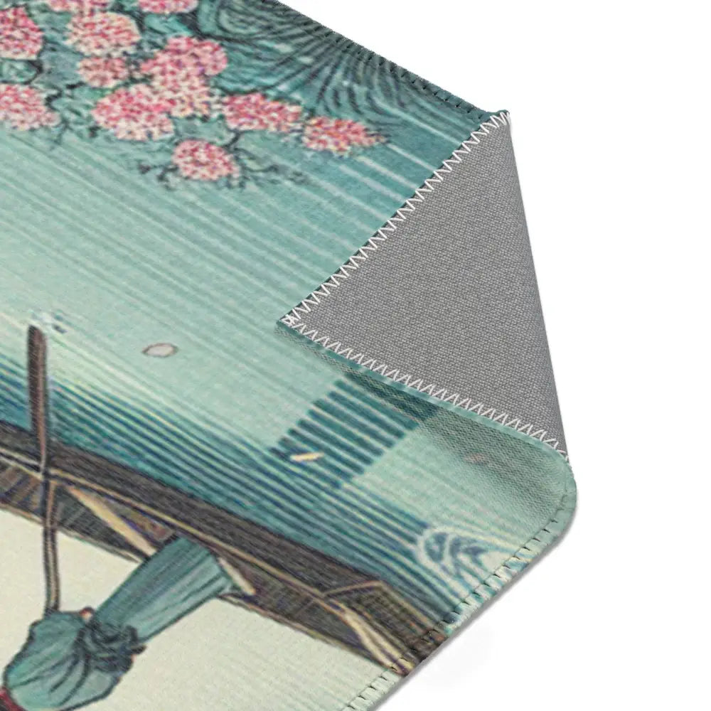 Ukiyo-e Area Rug with Cherry Blossoms and Wooden Bridge