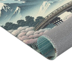 Ukiyo-e Area Rug with Cherry Blossoms and Wooden Bridge