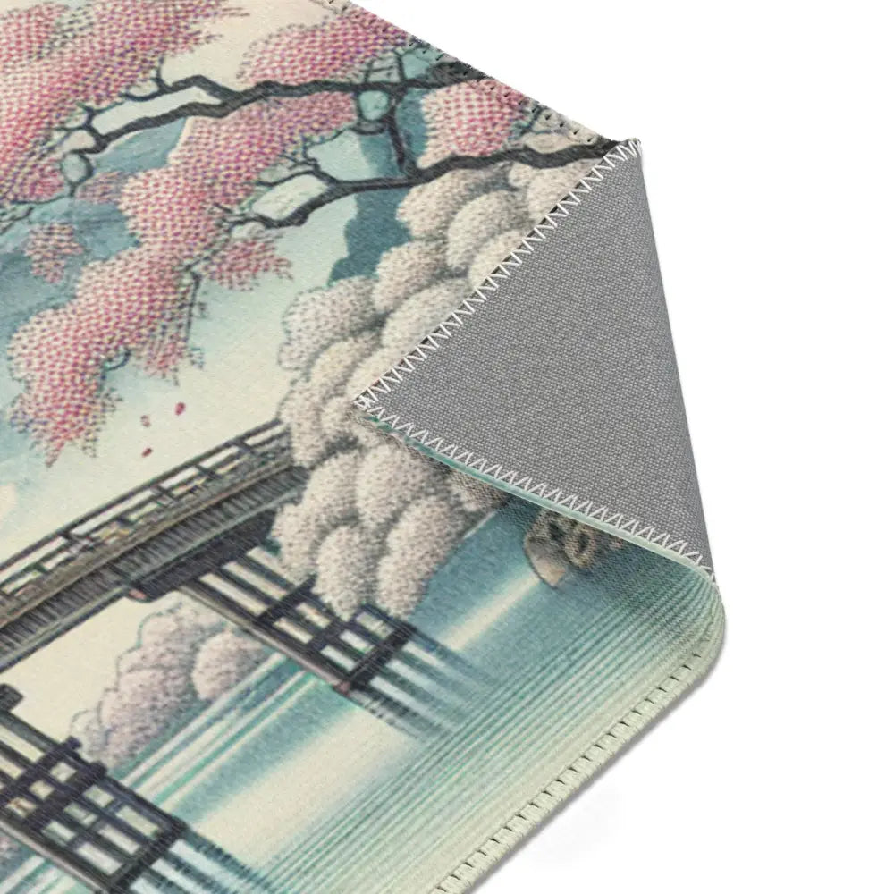 Ukiyo-e Area Rug with Cherry Blossoms and Wooden Bridge