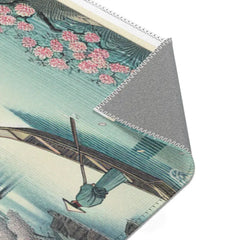 Ukiyo-e Area Rug with Cherry Blossoms and Wooden Bridge