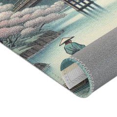 Ukiyo-e Area Rug with Cherry Blossoms and Wooden Bridge