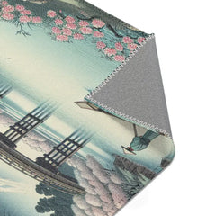 Ukiyo-e Area Rug with Cherry Blossoms and Wooden Bridge