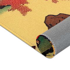 Ukiyo-e Art Area Rug with Cherry Blossoms and Rising Sun