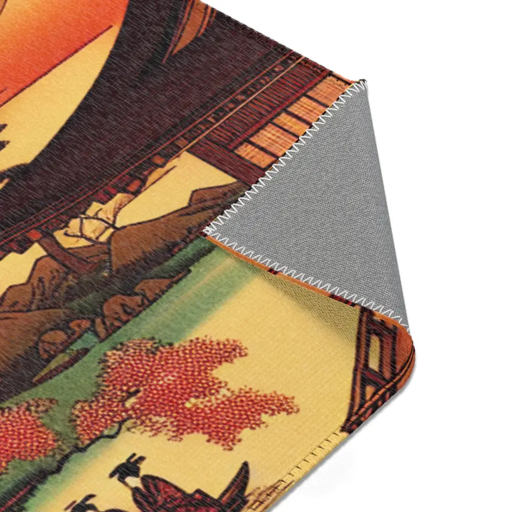 Ukiyo-e Art Area Rug with Cherry Blossoms and Rising Sun