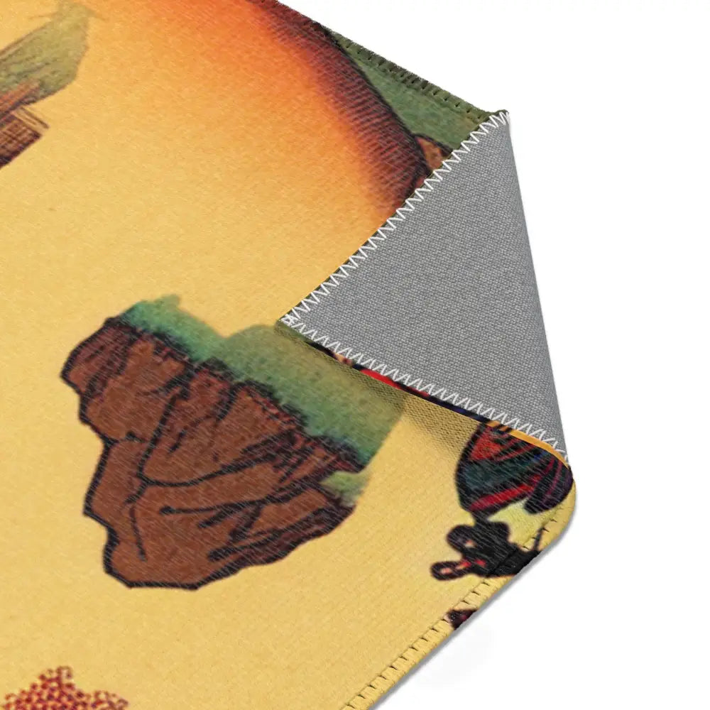 Ukiyo-e Art Area Rug with Cherry Blossoms and Rising Sun