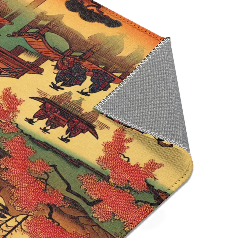 Ukiyo-e Art Area Rug with Cherry Blossoms and Rising Sun