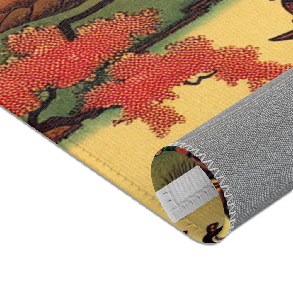 Ukiyo-e Art Area Rug with Cherry Blossoms and Rising Sun