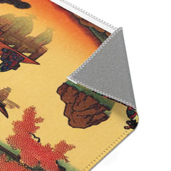 Ukiyo-e Art Area Rug with Cherry Blossoms and Rising Sun