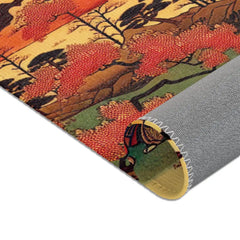 Ukiyo-e Art Area Rug with Cherry Blossoms and Rising Sun