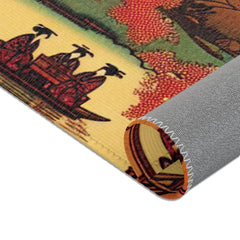 Ukiyo-e Art Area Rug with Cherry Blossoms and Rising Sun