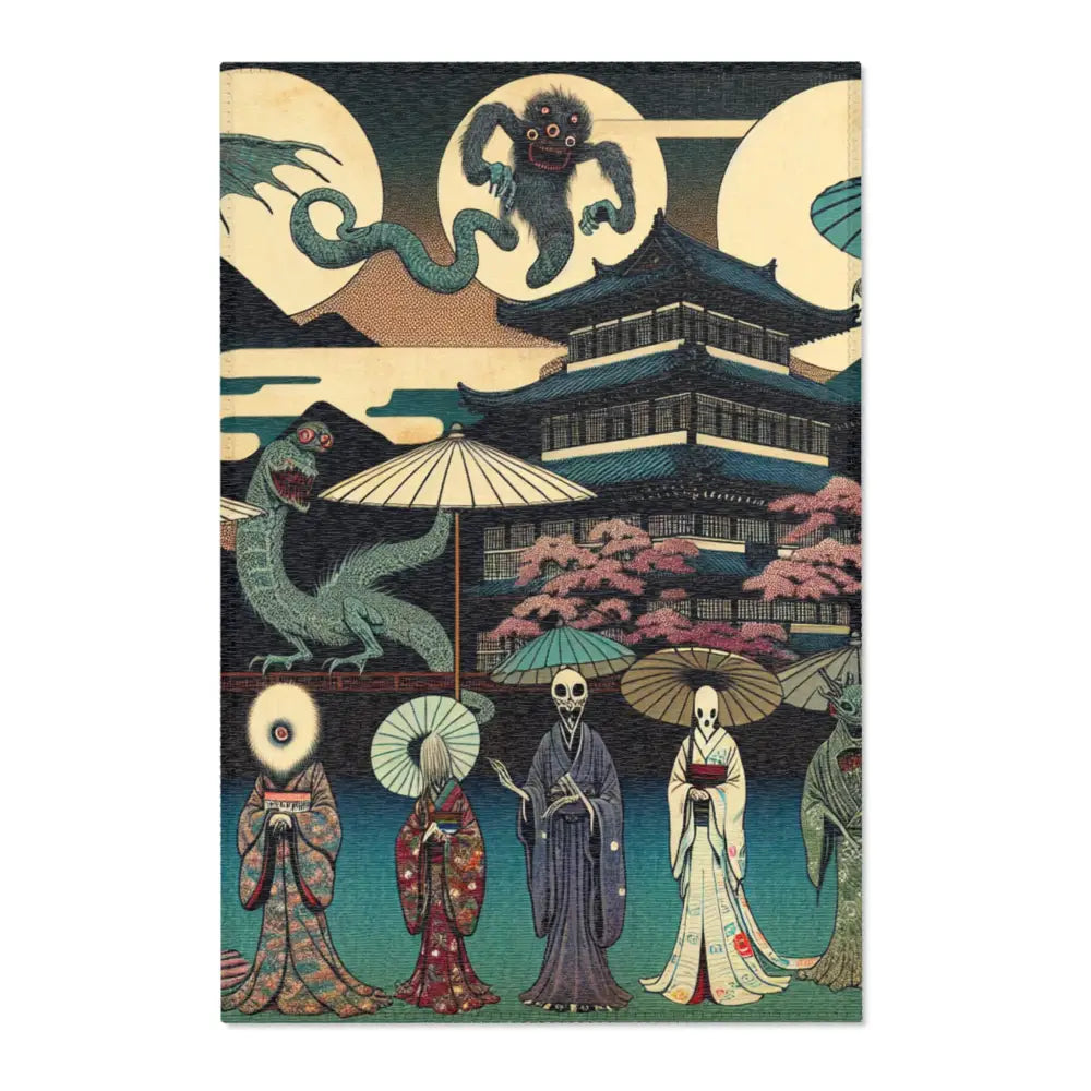 Ukiyo-e Inspired Area Rug with Eerie Yokai Figures 24’’ ×