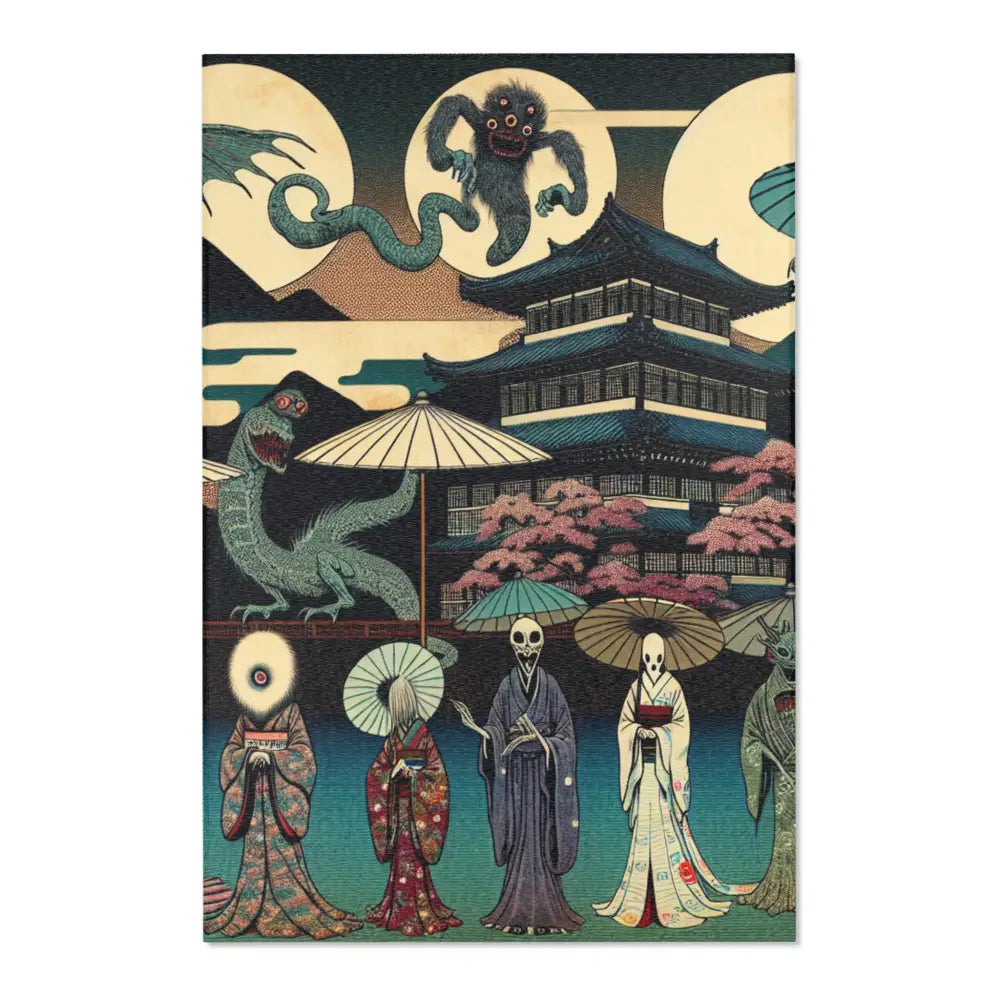 Ukiyo-e Inspired Area Rug with Eerie Yokai Figures 48’’ ×