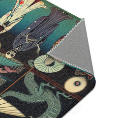Ukiyo-e Inspired Area Rug with Eerie Yokai Figures