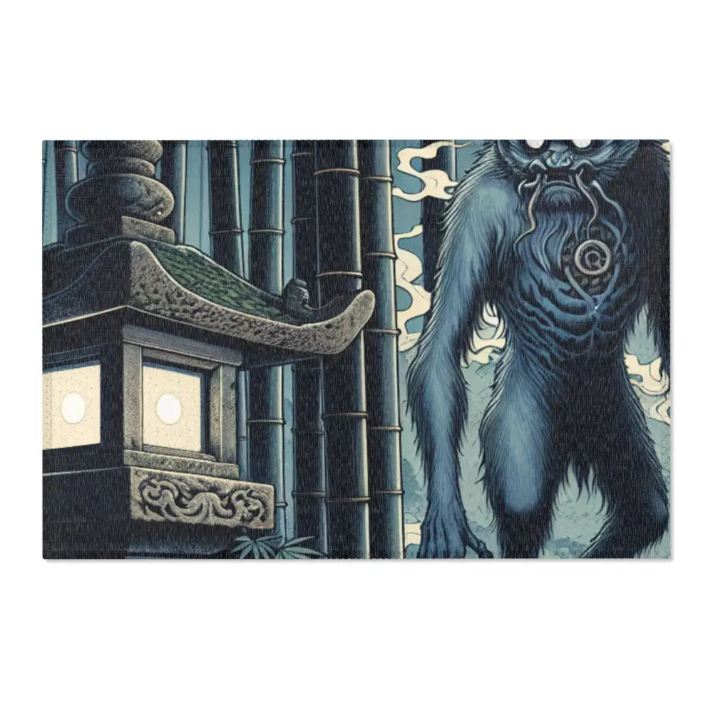 Ukiyo-e Inspired Area Rug with Moonlit Japanese Scene 36’’