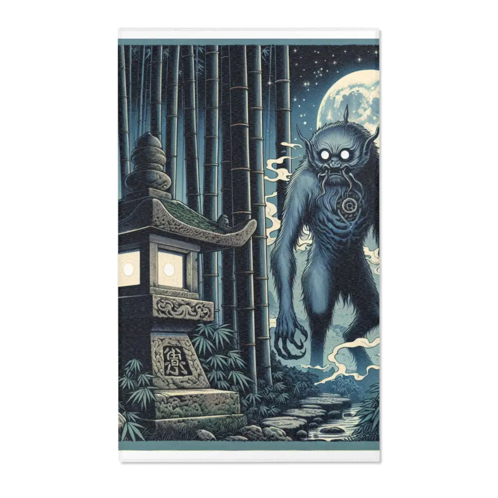 Ukiyo-e Inspired Area Rug with Moonlit Japanese Scene 36’’