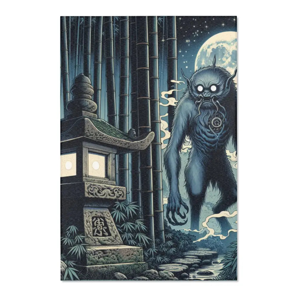 Ukiyo-e Inspired Area Rug with Moonlit Japanese Scene 48’’
