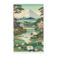 Ukiyo-e Inspired Area Rug with Mount Fuji and Lotus Pond