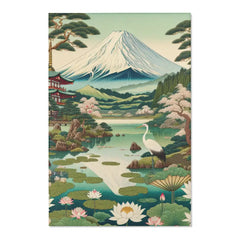 Ukiyo-e Inspired Area Rug with Mount Fuji and Lotus Pond