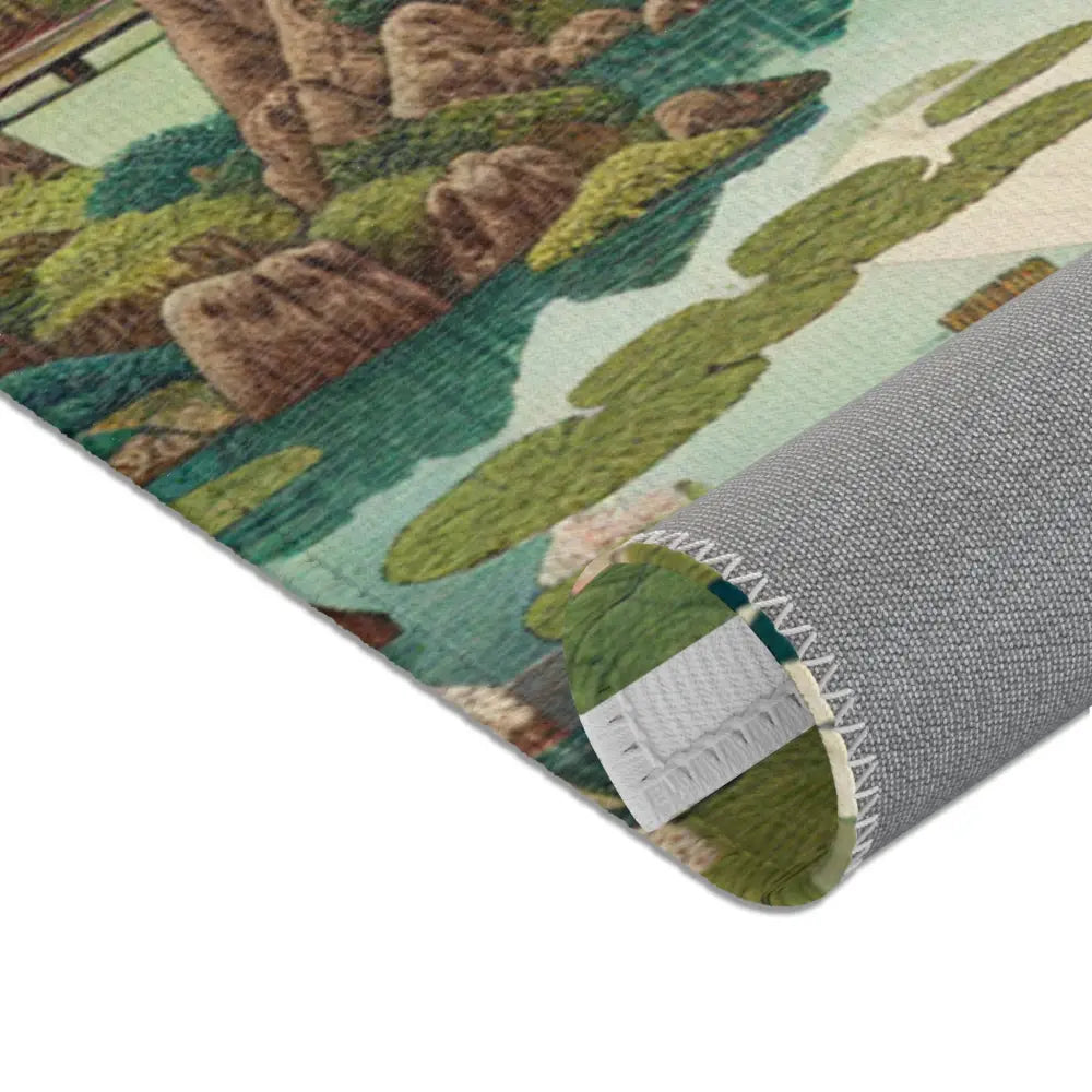 Ukiyo-e Inspired Area Rug with Mount Fuji and Lotus Pond