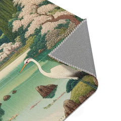 Ukiyo-e Inspired Area Rug with Mount Fuji and Lotus Pond