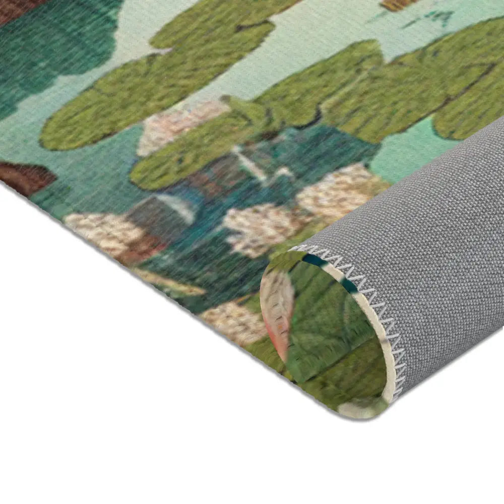 Ukiyo-e Inspired Area Rug with Mount Fuji and Lotus Pond