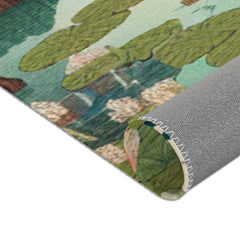 Ukiyo-e Inspired Area Rug with Mount Fuji and Lotus Pond