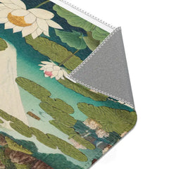 Ukiyo-e Inspired Area Rug with Mount Fuji and Lotus Pond