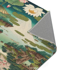 Ukiyo-e Inspired Area Rug with Mount Fuji and Lotus Pond