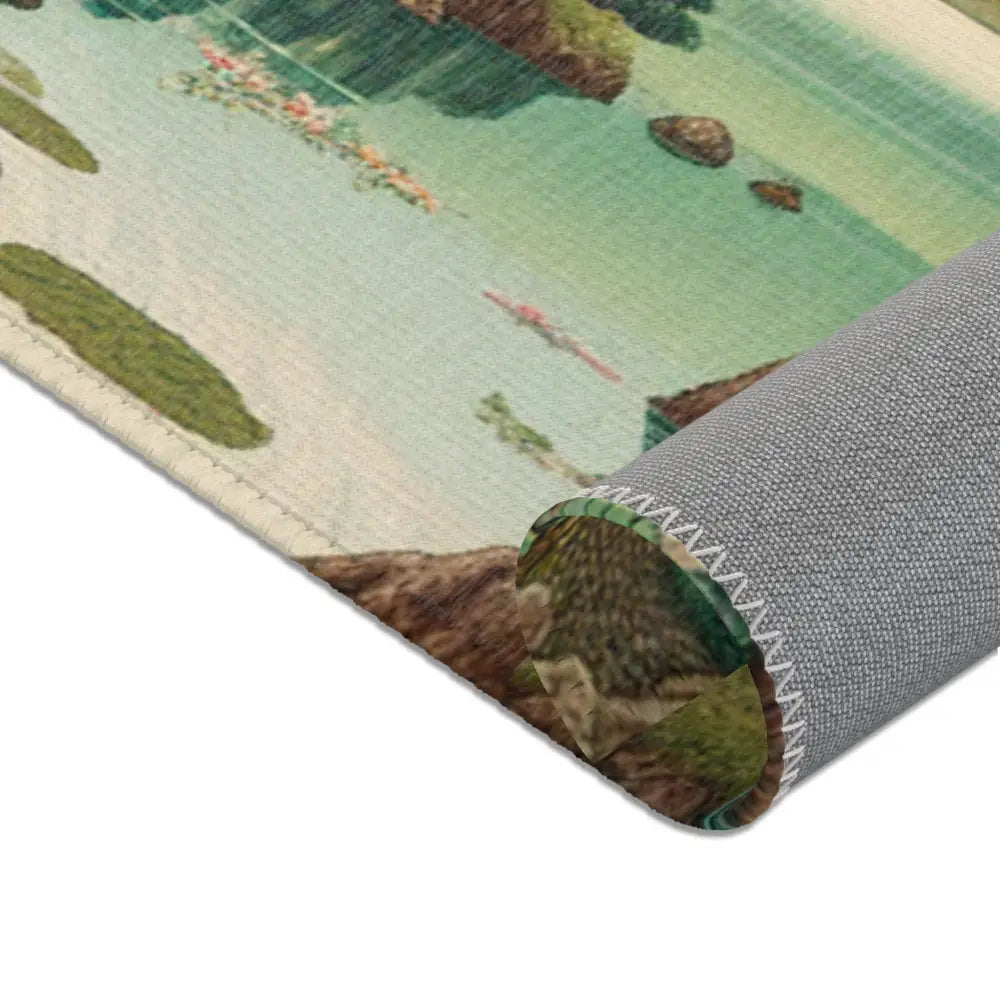 Ukiyo-e Inspired Area Rug with Mount Fuji and Lotus Pond