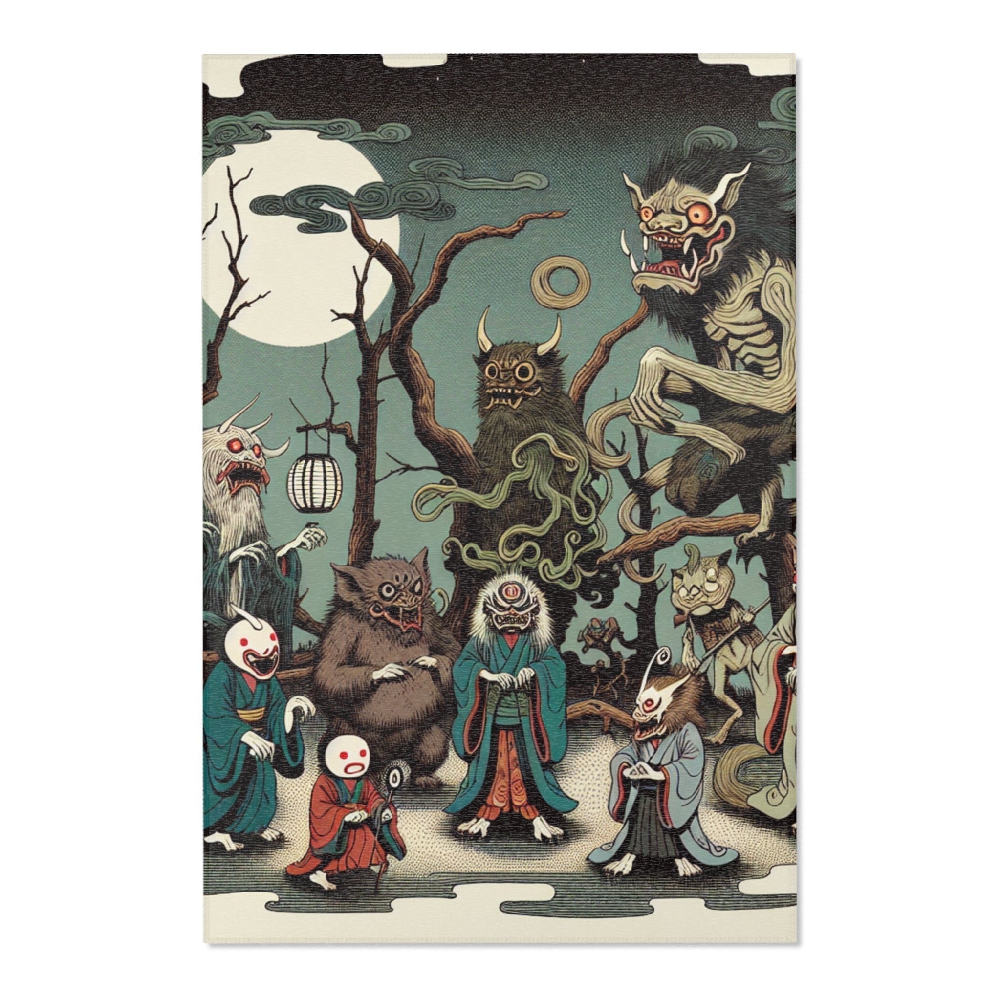 Ukiyo-e Inspired Area Rug with Yokai Design 48’’ × 72’’