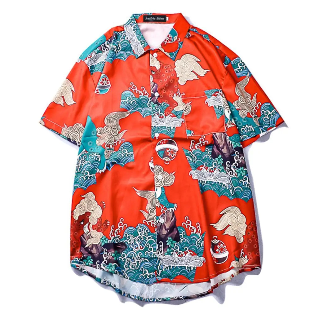 Ukiyo-E Japanese Style Shirt - Orange / S - Shirts