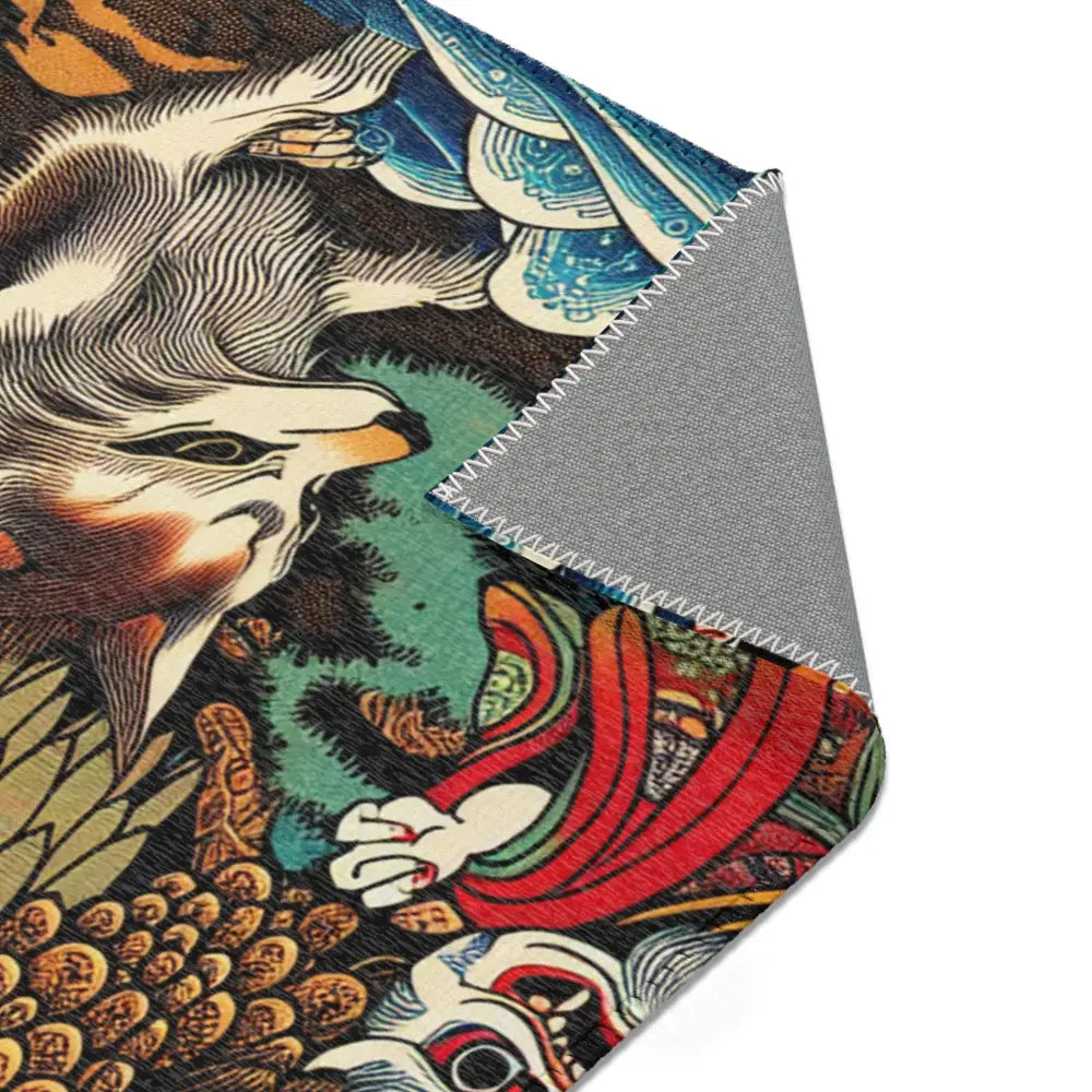 Ukiyo-E Style Area Rug with Japanese Mythical Charm