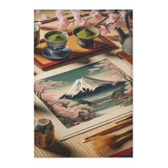 Ukiyo-e Style Area Rug with Mount Fuji and Cherry Blossoms