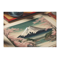 Ukiyo-e Style Area Rug with Mount Fuji and Cherry Blossoms