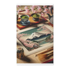 Ukiyo-e Style Area Rug with Mount Fuji and Cherry Blossoms
