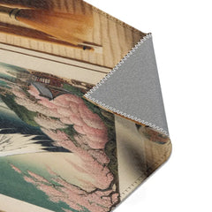 Ukiyo-e Style Area Rug with Mount Fuji and Cherry Blossoms