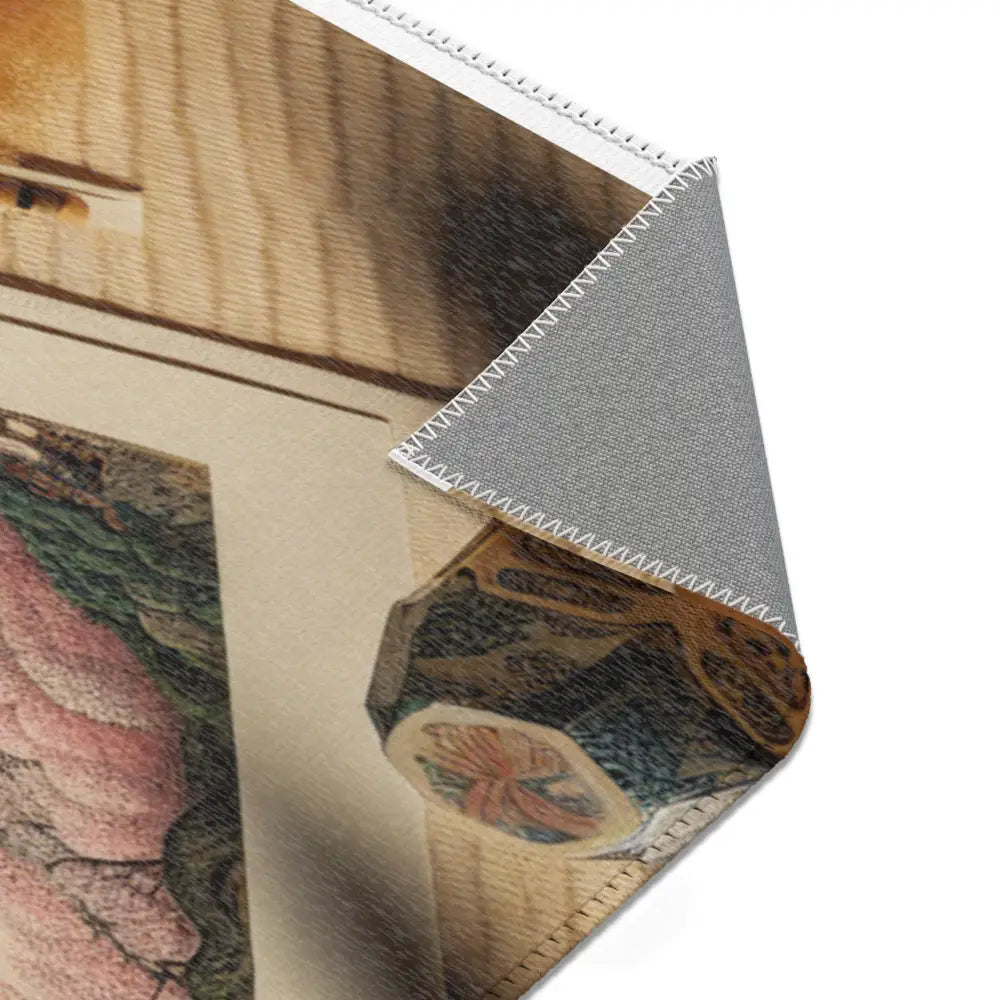 Ukiyo-e Style Area Rug with Mount Fuji and Cherry Blossoms