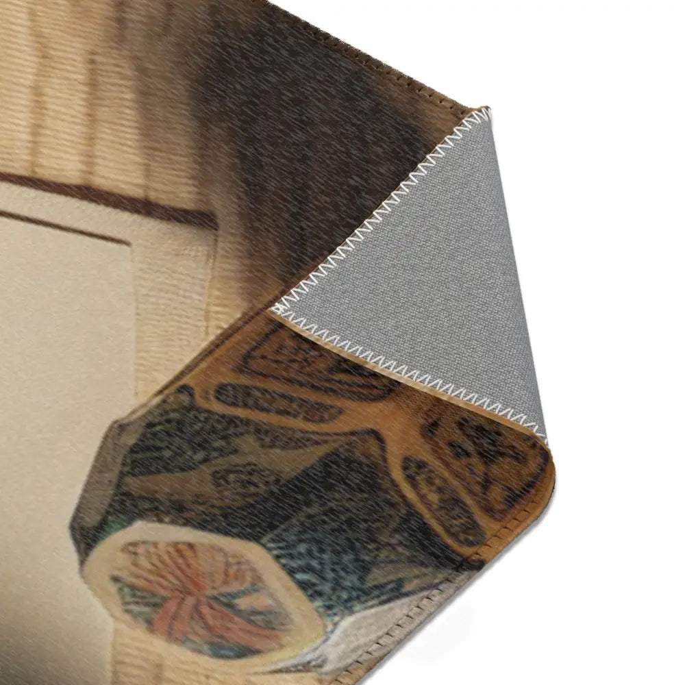 Ukiyo-e Style Area Rug with Mount Fuji and Cherry Blossoms