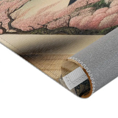 Ukiyo-e Style Area Rug with Mount Fuji and Cherry Blossoms