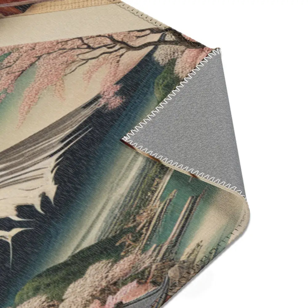 Ukiyo-e Style Area Rug with Mount Fuji and Cherry Blossoms