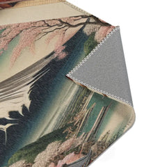Ukiyo-e Style Area Rug with Mount Fuji and Cherry Blossoms