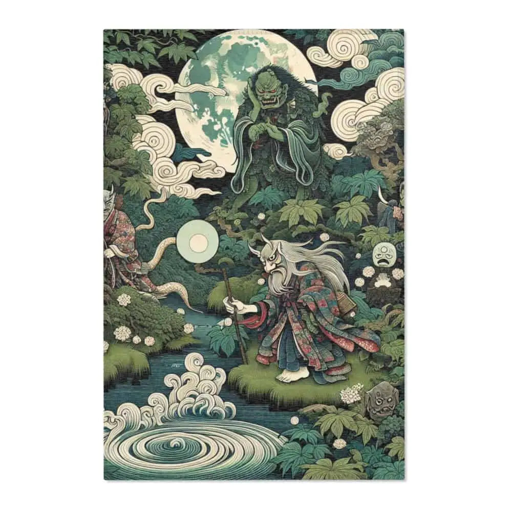 Ukiyo-e Style Intricacy Elegant Area Rug with Yokai Scene