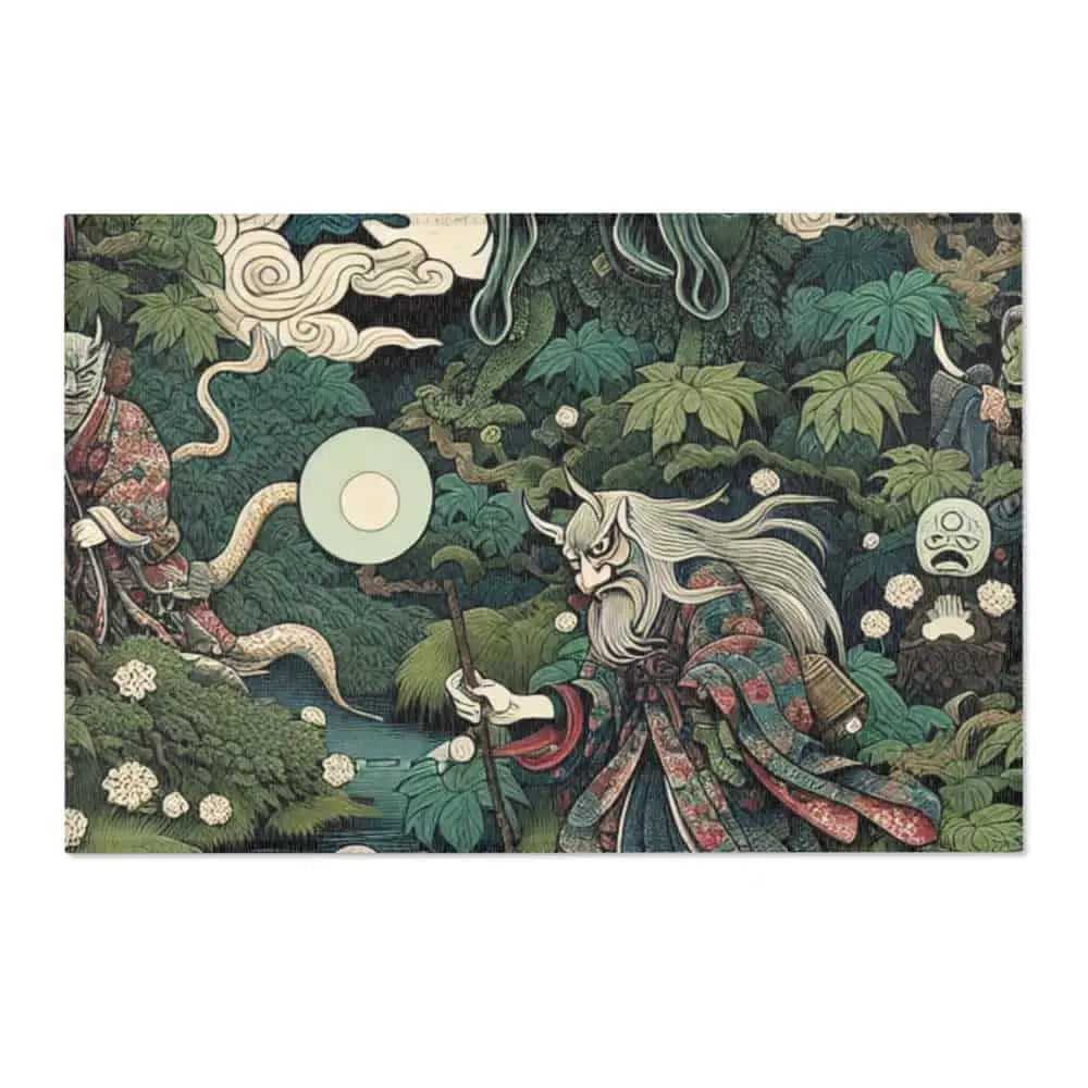 Ukiyo-e Style Intricacy Elegant Area Rug with Yokai Scene