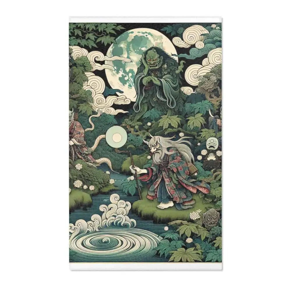 Ukiyo-e Style Intricacy Elegant Area Rug with Yokai Scene