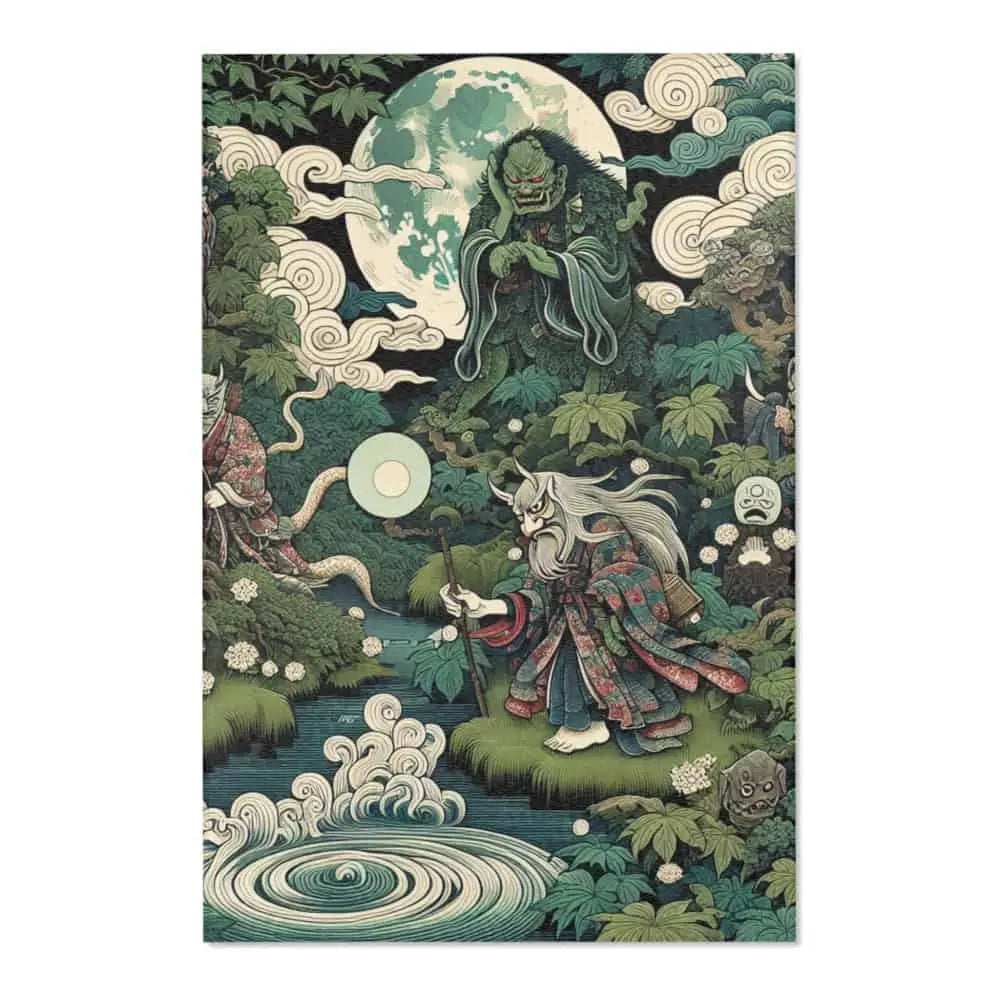 Ukiyo-e Style Intricacy Elegant Area Rug with Yokai Scene