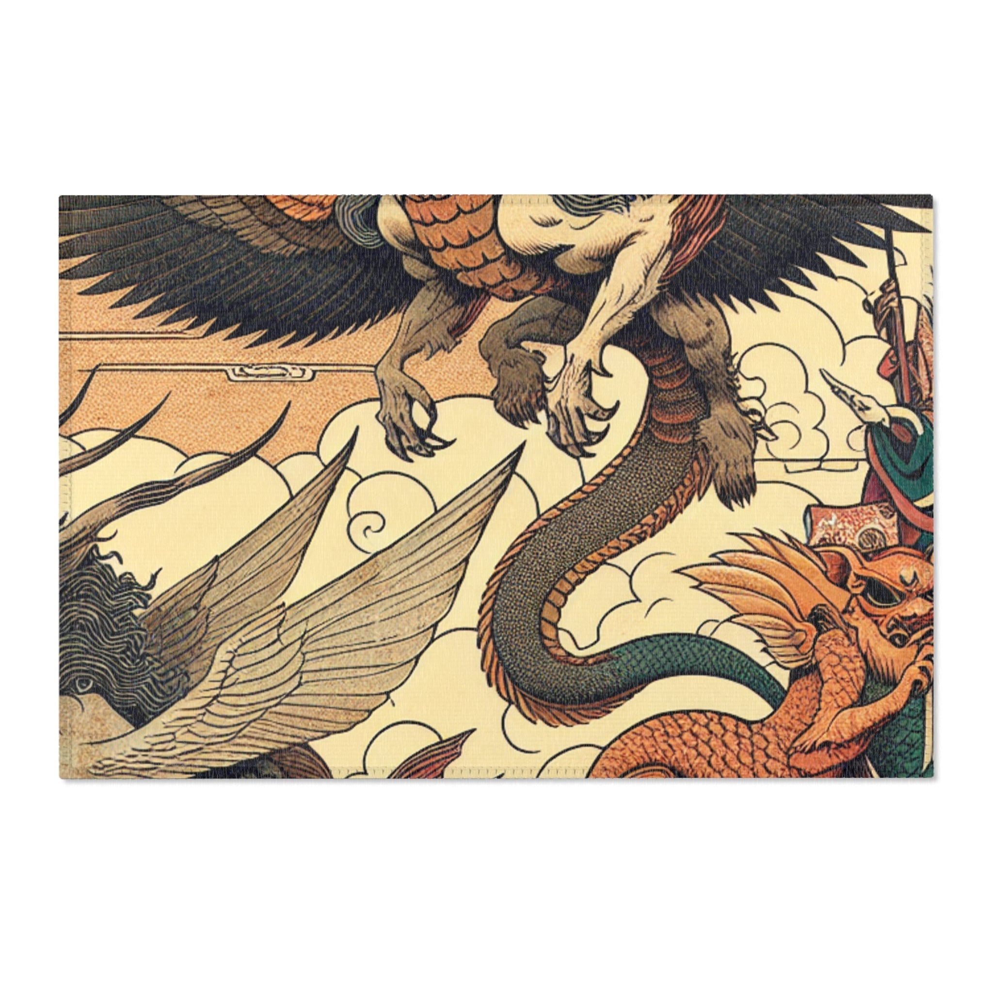 Ukiyo-e Unique Area Rug Exhibiting Ethereal Yokai and Kappa