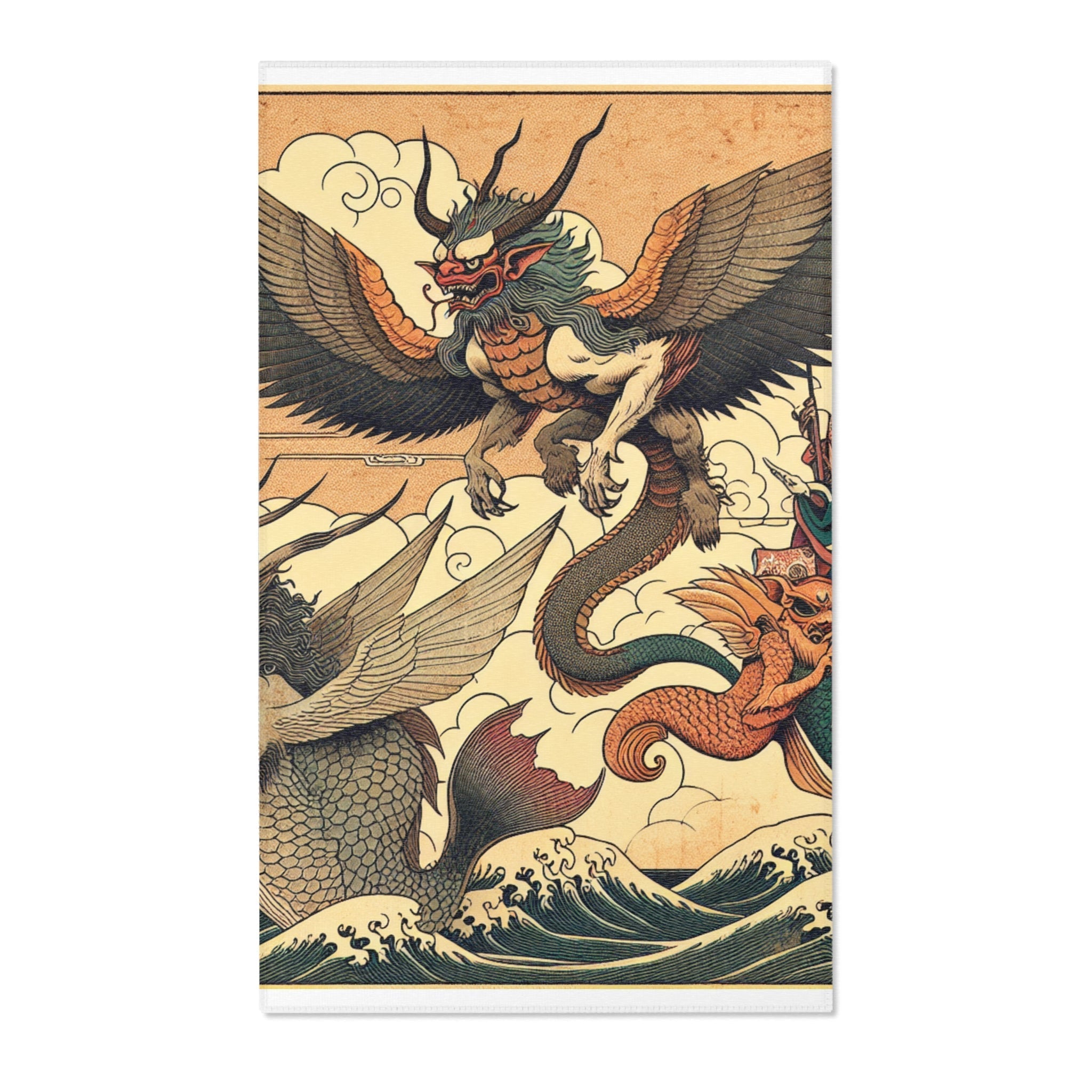 Ukiyo-e Unique Area Rug Exhibiting Ethereal Yokai and Kappa