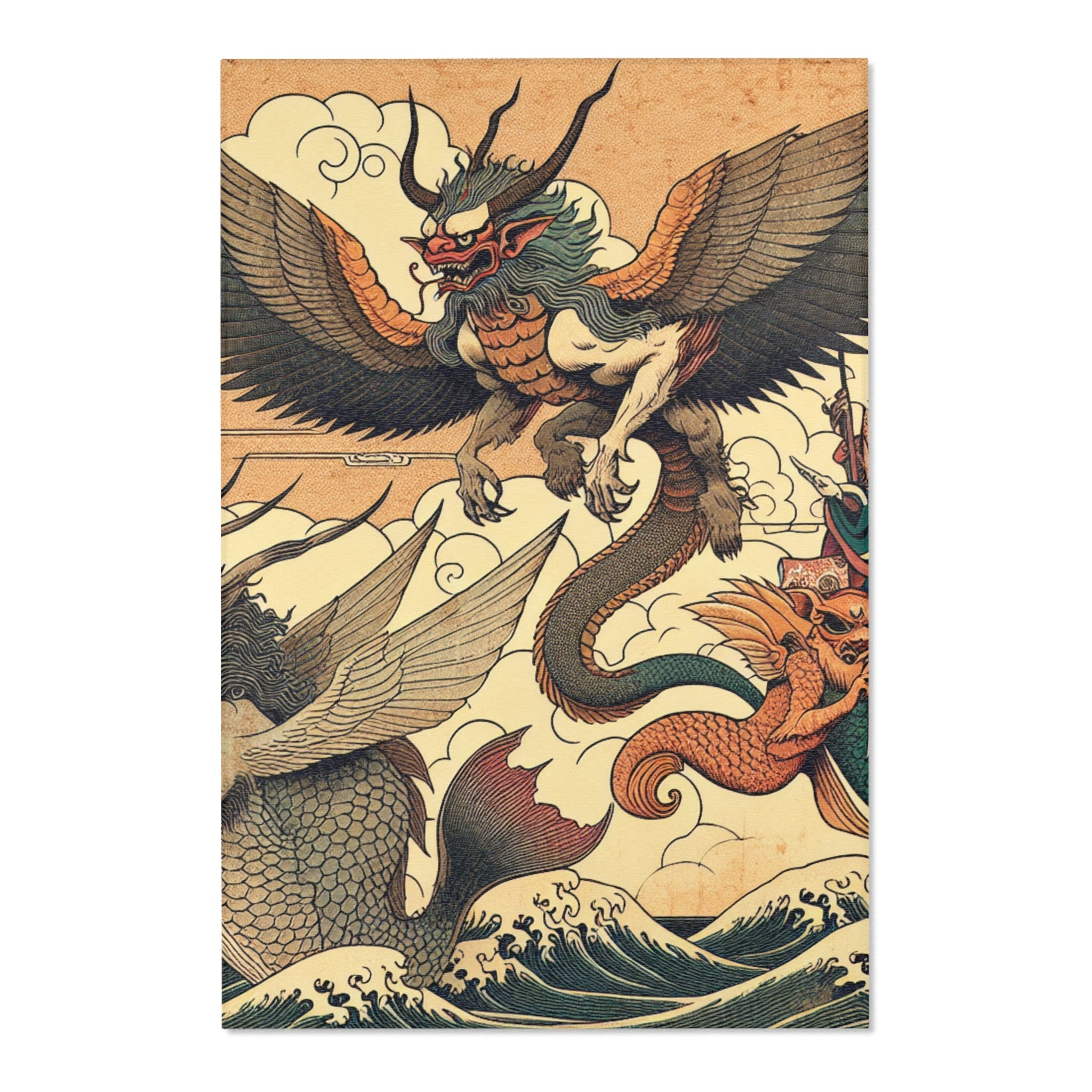 Ukiyo-e Unique Area Rug Exhibiting Ethereal Yokai and Kappa